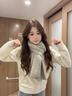 栢啟歆圍巾女秋冬季八字圍巾針織純色甜美韓版百搭時(shí)尚保暖新年圍巾圍脖 八字圍巾【灰色】 曬單實(shí)拍圖
