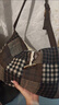滕閣廂 斜挎包女單肩斜挎包托特包通勤慵懶風(fēng)大容量格子拼色學(xué)生帆布包 格子黑 曬單實(shí)拍圖