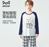 貓人兒童睡衣男童春秋款純棉小孩長(cháng)袖中大童家居服套裝 眼鏡大熊 160 曬單實(shí)拍圖