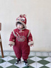班喜迪嬰兒衣服冬裝嬰幼兒連體衣夾棉加厚寶寶周歲禮服國風(fēng)百天抓周童裝 紅色 90cm 曬單實(shí)拍圖