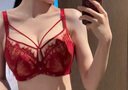 KJ紅色蕾絲內衣女大胸顯小調整型少婦收副乳防下垂本命年文胸套裝 曬單實(shí)拍圖