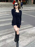 妙奕嘉連衣裙秋冬黑色長(cháng)袖修身性感冬天裙子加絨加厚包臀裙氣質(zhì)女人味 黑色金屬扣針織包臀毛衣裙 M 曬單實(shí)拍圖