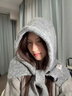 目丸灰色巴拉克拉法帽女秋冬季針織帽子圍脖一體大頭圍保暖護耳毛線(xiàn)帽 灰色 曬單實(shí)拍圖