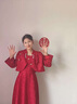 紀覓粉色訂婚服  裙新中式旗袍敬酒服新娘回門(mén)結婚套裝伴娘秋冬季長(cháng)袖 酒紅色長(cháng)裙套裝 S 曬單實(shí)拍圖