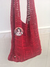 星昔假日出游紅色針織單肩包包復古網(wǎng)眼鏤空手拎包帆布簡(jiǎn)約休閑編織包 紅色針織 曬單實(shí)拍圖