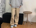 百圖betu女裝2025年春季新款休閑褲高腰闊腿工裝褲寬松褲子女2502X03 卡其 M 曬單實(shí)拍圖