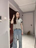 哈夫朵大碼女裝胖妹妹夏裝顯瘦套裝女微胖穿搭休閑時(shí)尚短袖t恤牛仔褲女 L304條紋上衣 【單件】 3XL 【建議145-160斤】 曬單實(shí)拍圖