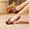 達芙妮復古方頭紅色婚鞋高跟鞋女2025春夏女鞋中粗跟單鞋秀禾新娘鞋 酒紅色 40 曬單實(shí)拍圖