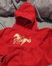 皮爾卡丹（pierre cardin）過(guò)年紅色男士高端衛衣男款2025年最新款男女兒童2026馬年親子裝 大紅色連帽衛衣-026奔跑馬 薄款 L 成人 曬單實(shí)拍圖
