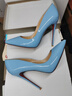 12cm高跟鞋漆皮紅底尖頭細高跟 藍色女士單鞋恨天高 情侶生日禮物 藍色定制款 12cm 周年定制款 37 曬單實(shí)拍圖