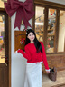森馬（Semir）新年騏驥紅色毛衣女短款假兩件收腰上衣2026新款蕾絲下擺兩穿內搭 【新年紅】紅色調00366 S 曬單實(shí)拍圖