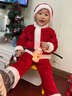 萌夫（MENGFU）圣誕節兒童服裝男女童演出服幼兒園裝扮寶寶童裝圣誕老人表演服飾 金絲絨圣誕服男童(上衣+褲子+帽 90 建議身高75-85cm 曬單實(shí)拍圖