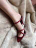 洛之潮高跟帶子涼拖鞋女夏季歐美尖頭細跟涼鞋時(shí)尚透氣紅色單鞋 紅色9CM升級版 20 半碼墊 曬單實(shí)拍圖