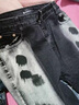 gxmy美式高街刷漆潑墨微喇牛仔褲男款潮牌新款個(gè)性彈力修身小腳長(cháng)褲子 潑墨【高質(zhì)量】 S 曬單實(shí)拍圖