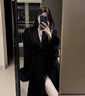 ONEDEW國際品牌雙面羊毛呢大衣女秋冬新款中長(cháng)款黑色狐貍毛感羊毛呢外套 黑色【長(cháng)款】 S 適合106-120斤 曬單實(shí)拍圖