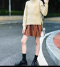 G.duck女童毛衣秋冬韓版童裝大童女孩半高領(lǐng)開(kāi)叉加厚保暖針織衫打底上衣 米色毛衣+百褶裙子 150 (身高140-150cm年齡11-12歲) 曬單實(shí)拍圖