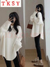 TKSY配鯊魚(yú)褲的上衣秋冬加厚磨毛內搭寬松遮臀長(cháng)t恤中長(cháng)款白色打底衫 白色(磨毛德絨/款)-純色 L105-125斤 曬單實(shí)拍圖