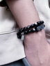 伊黛兒銀曜石黑曜石手串貔貅情侶盤(pán)玩高級手鏈男女手環(huán)新年禮物情人節 S1852雙圈銀曜石手鏈 曬單實(shí)拍圖