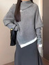 蝶嬌諾（DIEJIAONUO）連衣裙子女裝秋季新款慵懶風(fēng)穿搭女套裝韓版氣質(zhì)顯瘦設計感溫柔 灰色上衣+裙子 M 曬單實(shí)拍圖