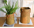 微光里花瓶擺件藤草編客廳裝飾插花瓶編織花籃花盆花器擺設裝飾花藝擺件 草編手提花籃 27cm 曬單實(shí)拍圖