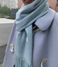 HG圍巾女秋冬季2025新款圍脖女生護頸保暖針織藍色圍巾百搭氛圍感潮 淺藍色 曬單實(shí)拍圖