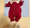 乖奇熊女寶寶針織保暖連體哈衣冬季嬰兒童綿羊毛保暖紅色周歲年服 曬單實(shí)拍圖
