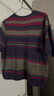 衣瑾帛社撞色條紋針織T恤女短袖夏季寬松休閑圓領(lǐng)套頭棉線(xiàn)上衣媽媽裝 紫色條紋 均碼 曬單實(shí)拍圖