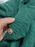 金菊特價(jià)100%綿羊毛秋冬新款圓領(lǐng)絞花純色針織開(kāi)衫女式羊毛衫毛衣外套 綠色 L 曬單實(shí)拍圖