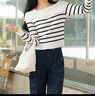 熱風(fēng)【商場(chǎng)同款】女士條紋針織衫春秋新款法式一字肩修身顯瘦上衣 19黑白 L 曬單實(shí)拍圖