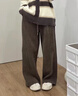 燦圖燈芯絨闊腿休閑褲子女秋冬季高腰寬松顯瘦小個(gè)子運動(dòng)直筒加絨衛褲 咖色-加絨 M 【建議105-120斤】 曬單實(shí)拍圖