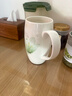 后海700ML大容量馬克杯帶蓋骨瓷喝水杯子辦公室茶杯女陶瓷水杯有蓋的 腰鼓杯-天香百合綠[700ML可微波] 曬單實(shí)拍圖