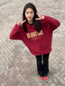 真維斯（Jeanswest）酒紅色加絨加厚連帽衛衣外套女秋冬2026馬年本命年寬松休閑上衣服 曬單實(shí)拍圖