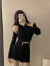 乖甜星2025新款秋冬彈力闊腿短褲女春高腰黑色顯瘦熱褲A字西裝外穿靴褲 黑色(常規款) S 建議85-95斤 曬單實(shí)拍圖