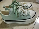 熱風(fēng)女鞋厚底帆布鞋春秋新款女士時(shí)尚撞色百搭學(xué)院風(fēng)增高休閑鞋 07綠色 37 曬單實(shí)拍圖