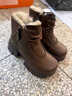狄德拉真皮冬季加絨保暖馬丁靴女英倫風(fēng)2025新款厚底粗跟短靴大棉雪地靴 棕色【加絨】 34 (220mm) 標準尺碼 曬單實(shí)拍圖