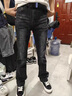 幻司美式cleanft水洗修身微喇高街vibe風(fēng)格黑灰517牛仔褲男女 黑灰色  XL 125-140斤穿修身 曬單實(shí)拍圖