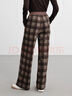EP雅瑩2025秋冬新款休閑褲子女 復古棕咖格紋高腰針織闊腿直筒褲6420B 咖啡色 S 曬單實(shí)拍圖