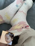 JIOESC可愛(ài)卡通圖案珊瑚絨襪子女中筒襪秋冬季加絨加厚居家保暖睡眠襪QC 奶白+黃色 2雙裝 均碼 曬單實(shí)拍圖