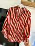 秋季冷淡系高級感襯衣小眾氣質(zhì)條紋翻領(lǐng)襯衫洋氣顯瘦蝙蝠袖上衣女 紅色 獨家實(shí)拍版(非低價(jià)劣質(zhì)盜版 均碼  建議體重80-150斤穿 曬單實(shí)拍圖