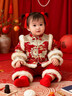 DOMIAMIAKIDS女寶寶抓周冬裝新中式嬰兒周歲生日宴衣服紅色喜慶唐裝拜年服 紅色馬年祥云唐裝套裝 夾棉加厚 90 曬單實(shí)拍圖