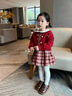 班喜迪女童連衣裙冬裝洋氣兒童針織公主裙過(guò)年寶寶周歲禮服加絨開(kāi)衫裙子 紅色加絨 90 曬單實(shí)拍圖