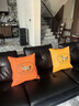 輕奢皮沙發(fā)配的靠墊豪華 輕奢抱枕客廳皮靠枕沙發(fā)抱枕套 簡(jiǎn)約現代樣板房靠墊辦公室 A101橙色皮繡馬 50x50cm(抱枕套+芯) 曬單實(shí)拍圖