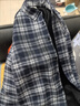 秋冬季加絨加厚格子襯衫男長(cháng)袖日系復古潮牌vintage寬松休閑外套 藍色 加絨 XL 曬單實(shí)拍圖