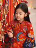年衣【董璇同款】旗袍裙女童秋冬新款唐裝連衣裙新中式盛世躍馬旗袍裙 年衣紅 130 曬單實(shí)拍圖