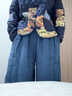 AEMAPE貴夫人亞麻蘿卜棉褲女2025冬新款高腰夾棉加厚保暖棉麻中式燈籠褲 藏青色 均碼 曬單實(shí)拍圖
