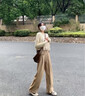 拉夏貝爾女士毛呢闊腿褲2025秋冬新款高腰加絨西裝褲 奶茶駝【小個(gè)子】 M 曬單實(shí)拍圖