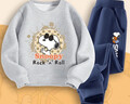 史努比（SNOOPY）童裝兒童套裝男女童衛衣衛褲2件套春秋新款 灰格子+藏青太空 140 曬單實(shí)拍圖