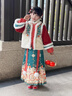 安妮優(yōu)兒（Anneyol）漢服女童冬季2025新款兒童國風(fēng)冬裝拜年服古風(fēng)加絨加厚古裝馬面裙 紅色套裝【上衣+裙子】 140 曬單實(shí)拍圖