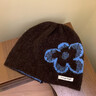 JIOESC帽子女秋冬時(shí)尚洋氣韓版復古提花針織保暖護耳顯臉小包頭帽毛線(xiàn)帽 藍咖色 帽圍【54-58cm】 曬單實(shí)拍圖