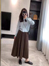 百褶裙大擺半身裙女中長(cháng)款高級感冬季流行新款氣質(zhì)顯瘦遮胯中長(cháng)裙 咖色 均碼 （80-150斤） 曬單實(shí)拍圖
